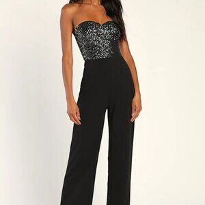 NWT - Lulu's Total Hottie Black Sequin Jumpsuit